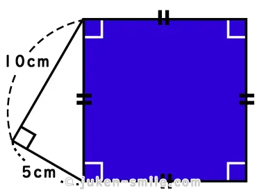 直角三角形の斜辺を1辺とする正方形の面積は、何cm²でしょうか?